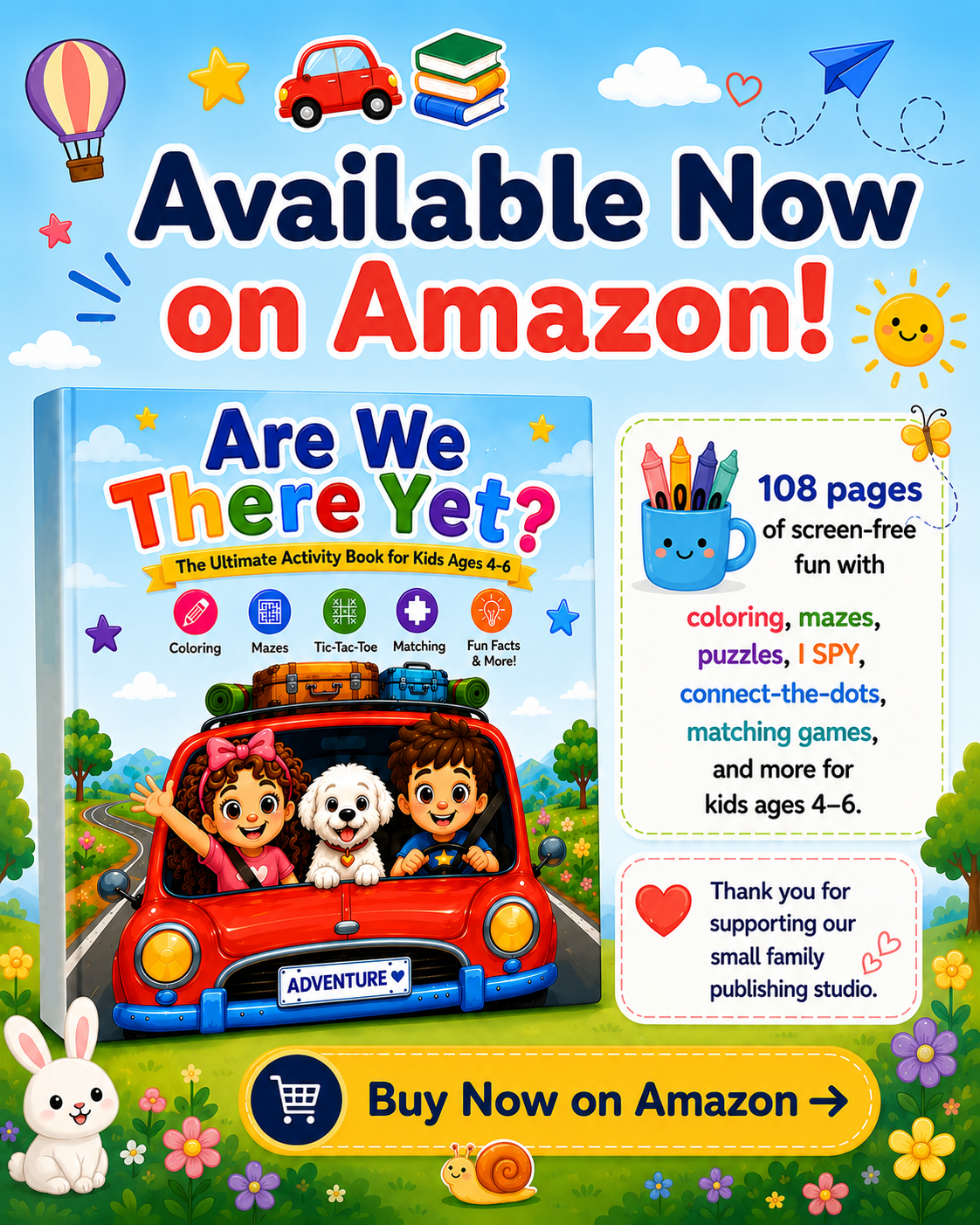 Are We There Yet? children's activity book cover � a travel activity book for kids ages 4�6 by Tiny Quest Studio